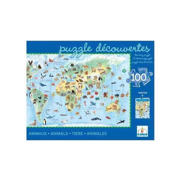 Puzzle Djeco Animali del mondo, 100 pezzi