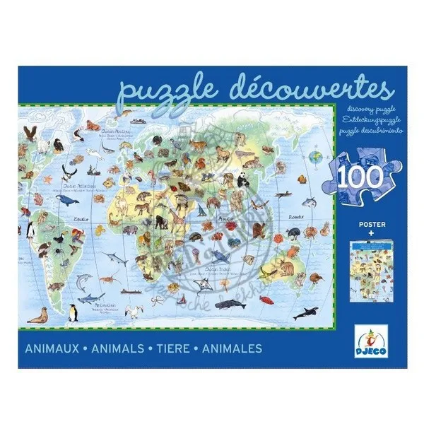 Puzzle Djeco Animali del mondo, 100 pezzi