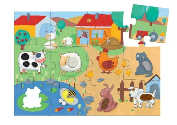 Djeco Puzzle tattile grande degli animali della fattoria 20 pezzi