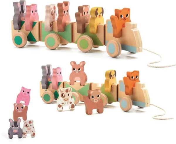 Treno e animali domestici in legno Djeco